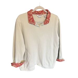 Orvis Floral Light Green Pullover Sweater Size M